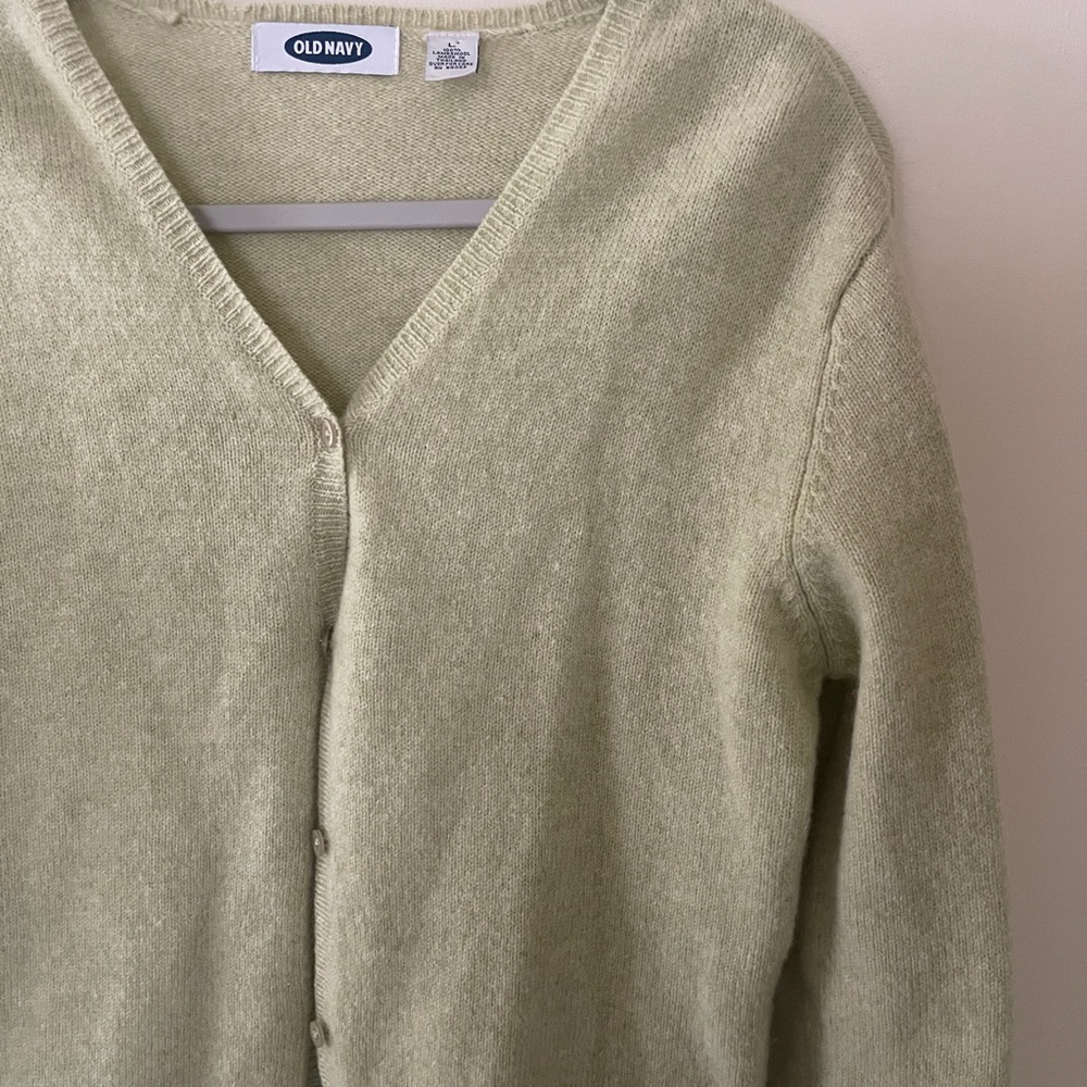Vintage Old Navy 100% lambs wool light green button cardigan woman’s large - Picture 6 of 7